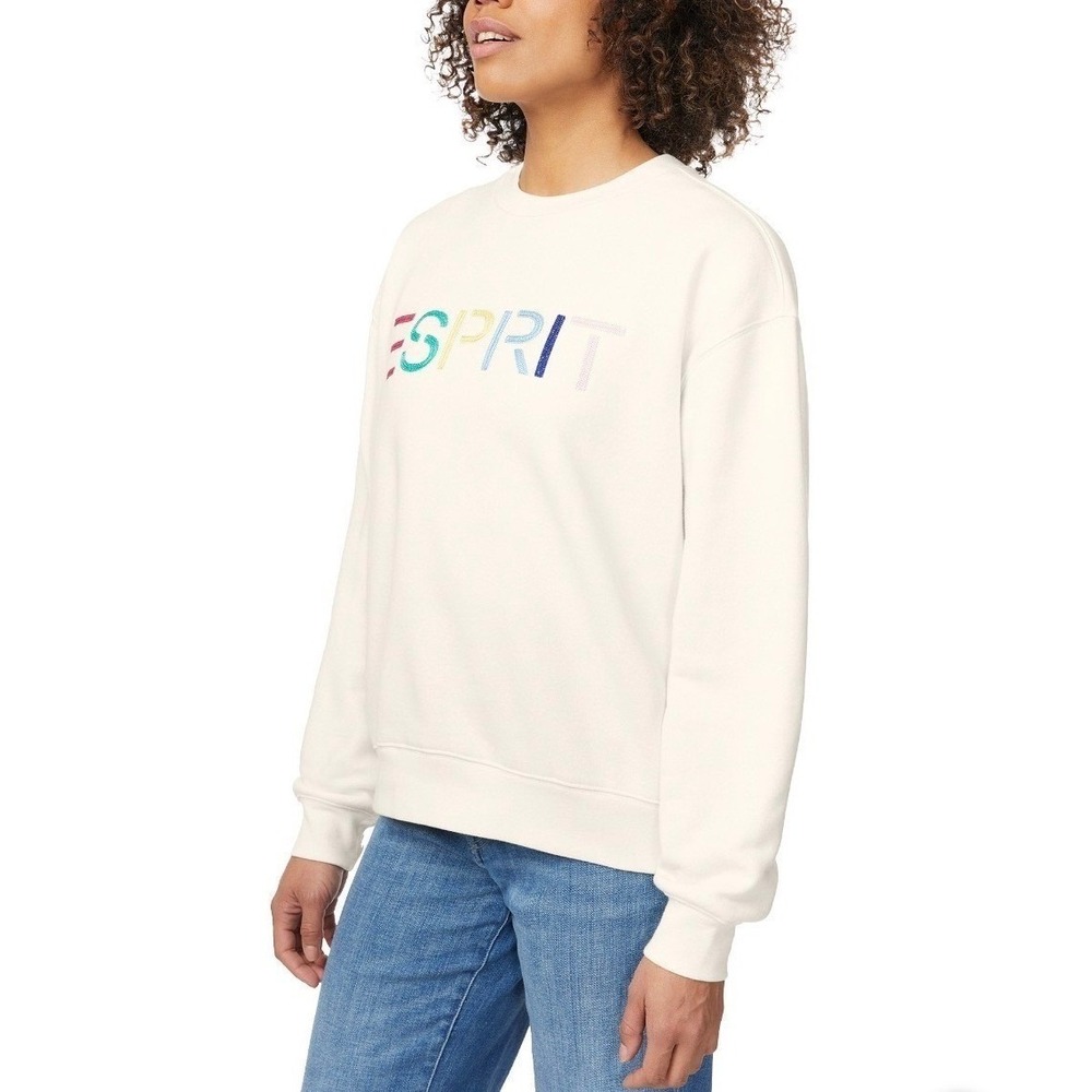 ESPRIT Logo Sweatshirt Women S Cream Crewneck Relaxed Fit Cotton Blend NWT 80s - Picture 10 of 11